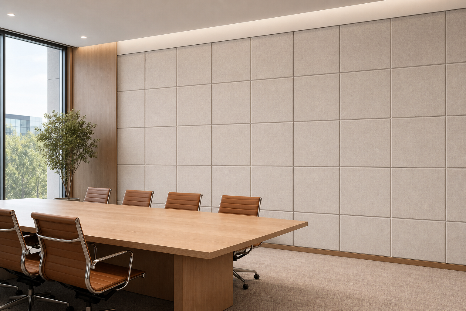 Meeting-room concept with a modular flat PET wall treatment