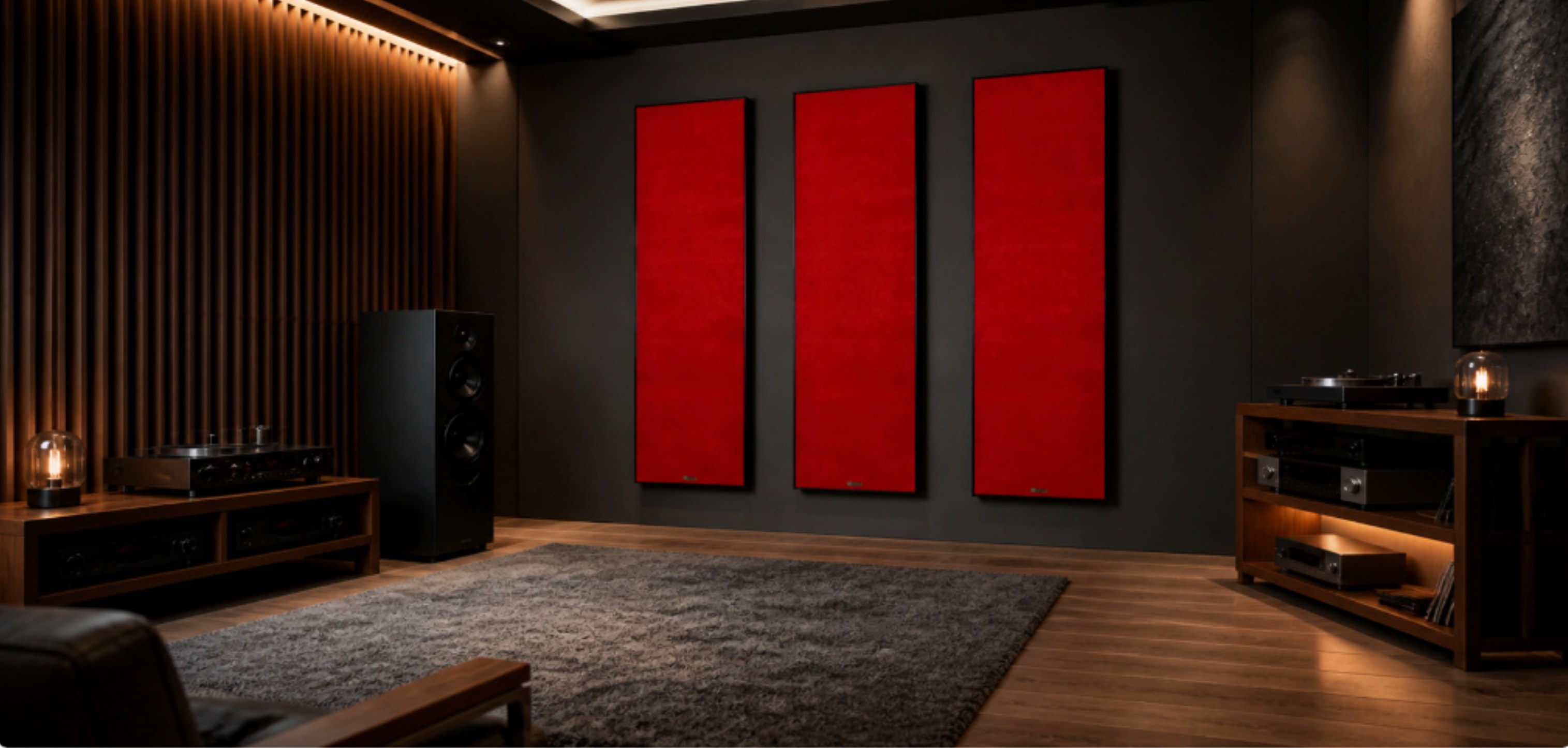 Room concept with vertically arranged fabric-faced wall modules
